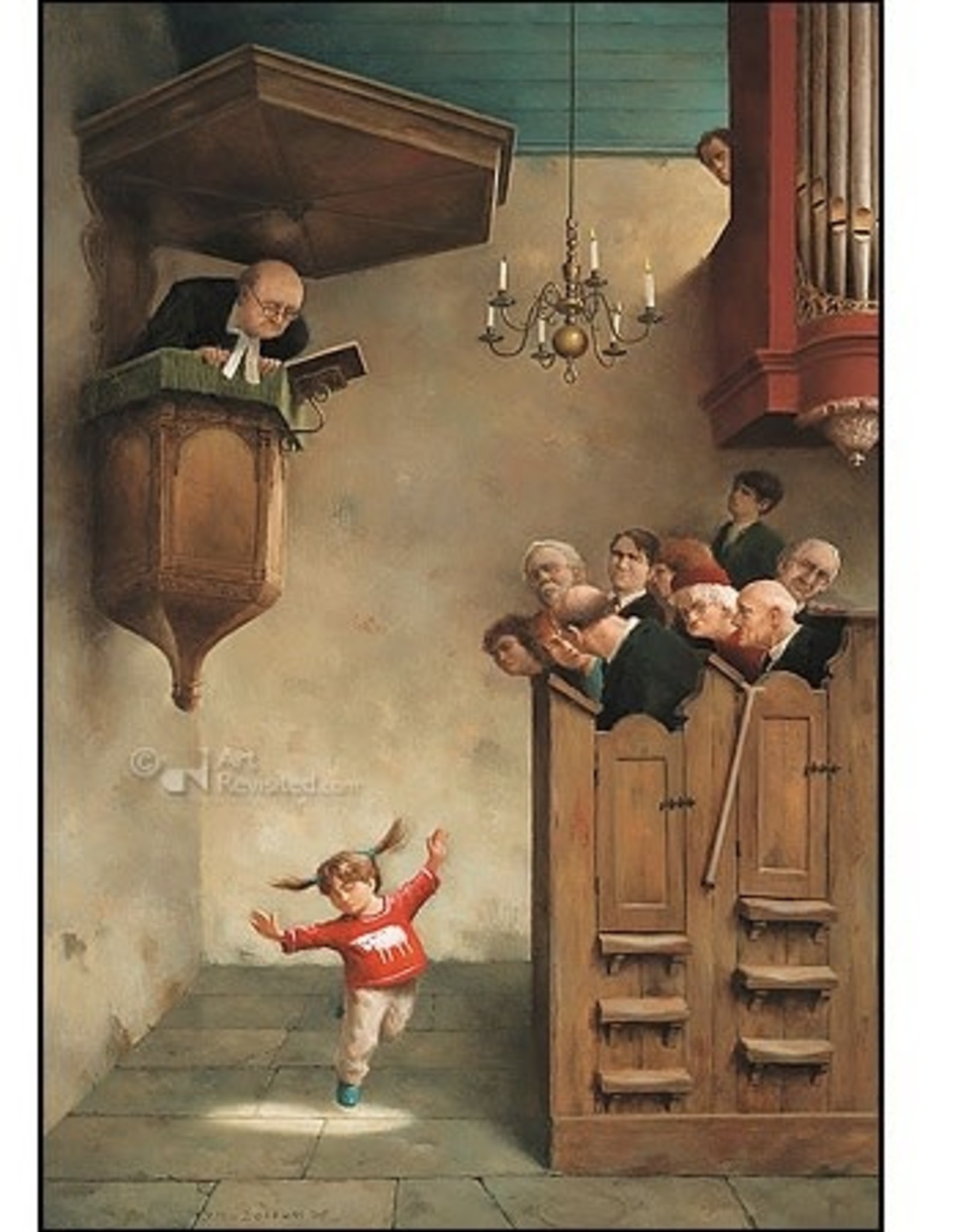 Dansje in de Kerk - Wenskaart Marius van Dokkum