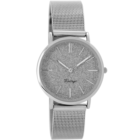 Horloge Vintage Zilver met Glitter 32mm C8837 - OOZOO - KunstZinnig Kado-  en Woonwinkel