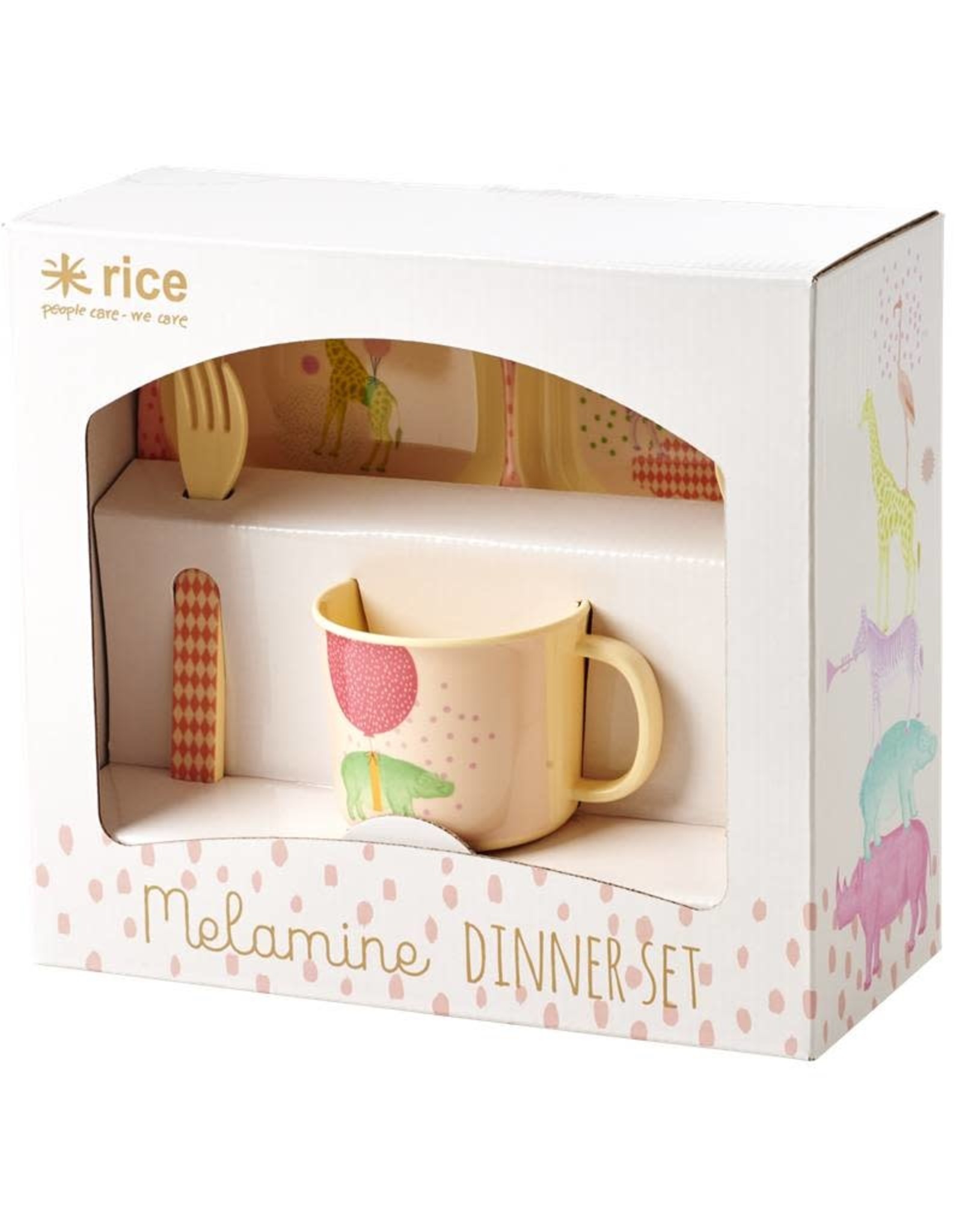 Rice Melamine KinderServies in Cadeauverpakking roze - Rice