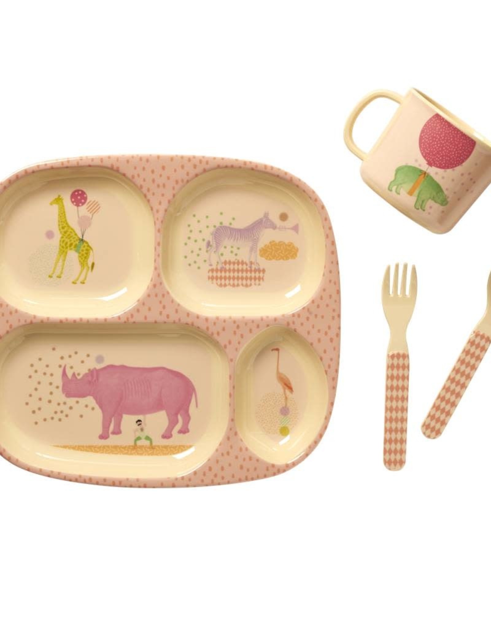 Rice Melamine KinderServies in Cadeauverpakking roze - Rice