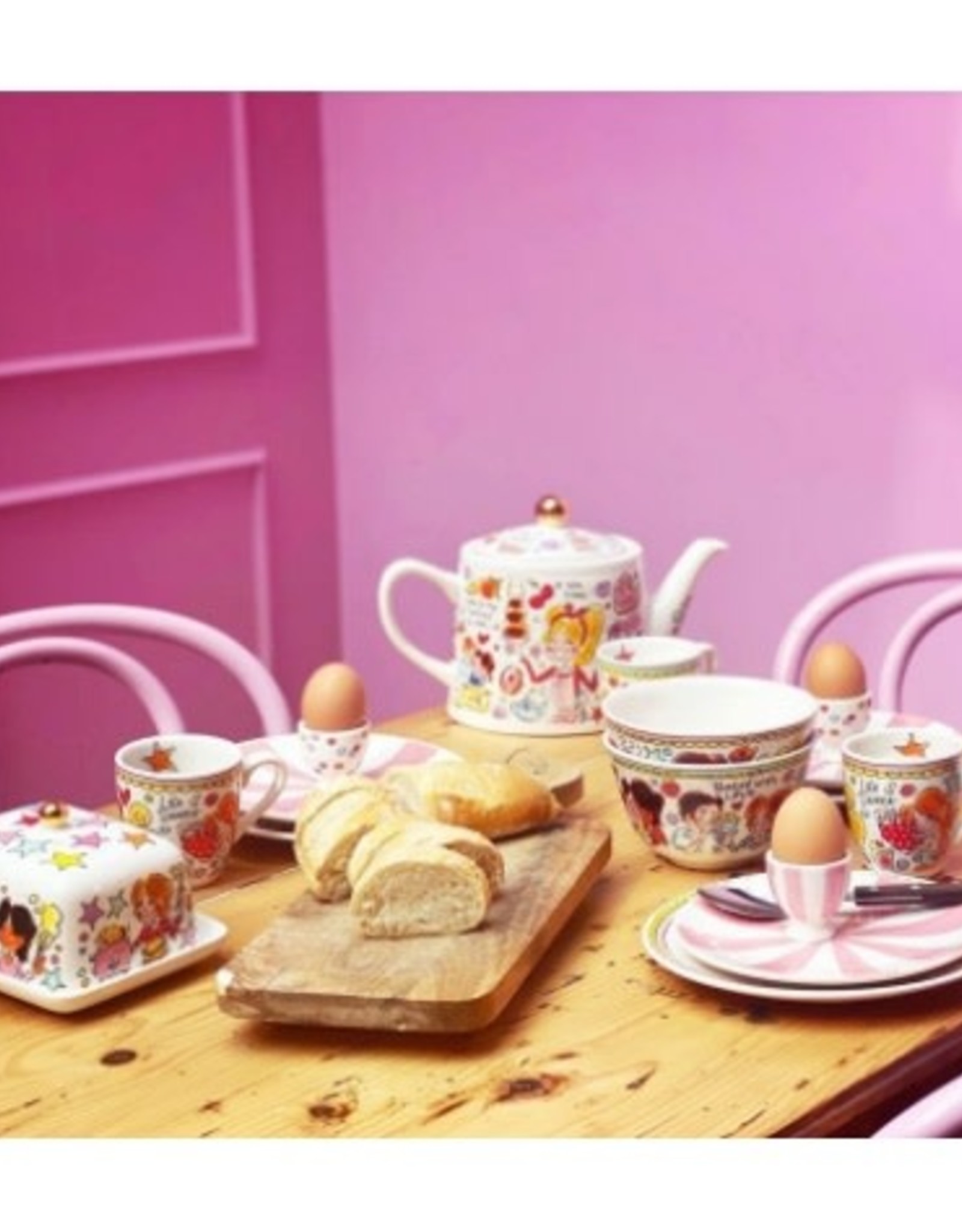 Blond Amsterdam Kom roze rand 14cm "Even Bijkletsen" - Blond Amsterdam