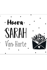 Hoera Sarah Van Harte -  Wenskaart Cheesecake