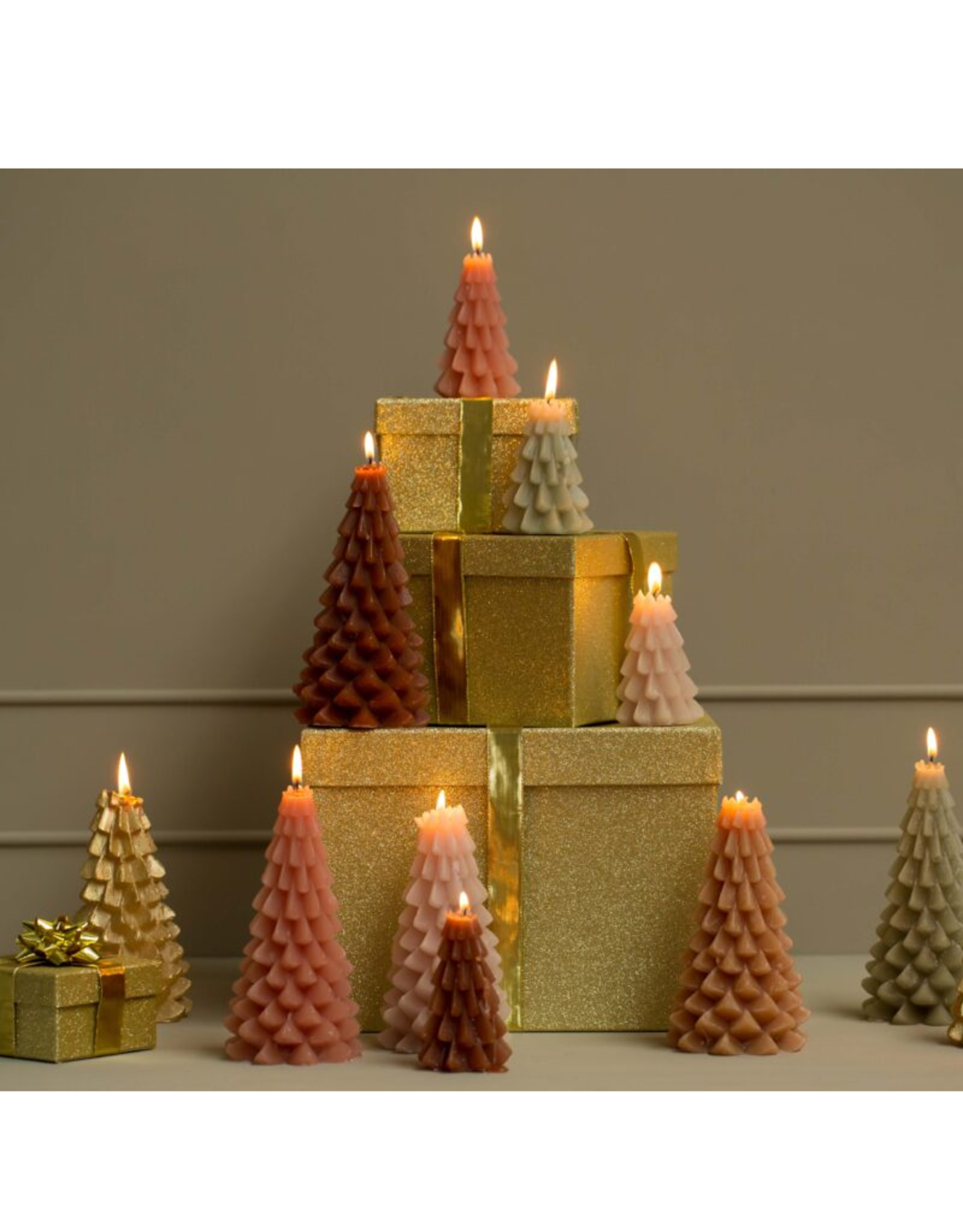 Rustik Lys Kerstboom Kaars 6,3x12cm Goud - Rustik Lys