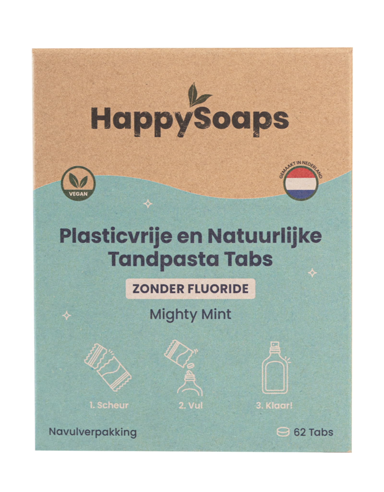 HappySoaps Navulverpakking Tandpasta Tabs – Zonder Fluoride – Mighty Mint - HappySoaps