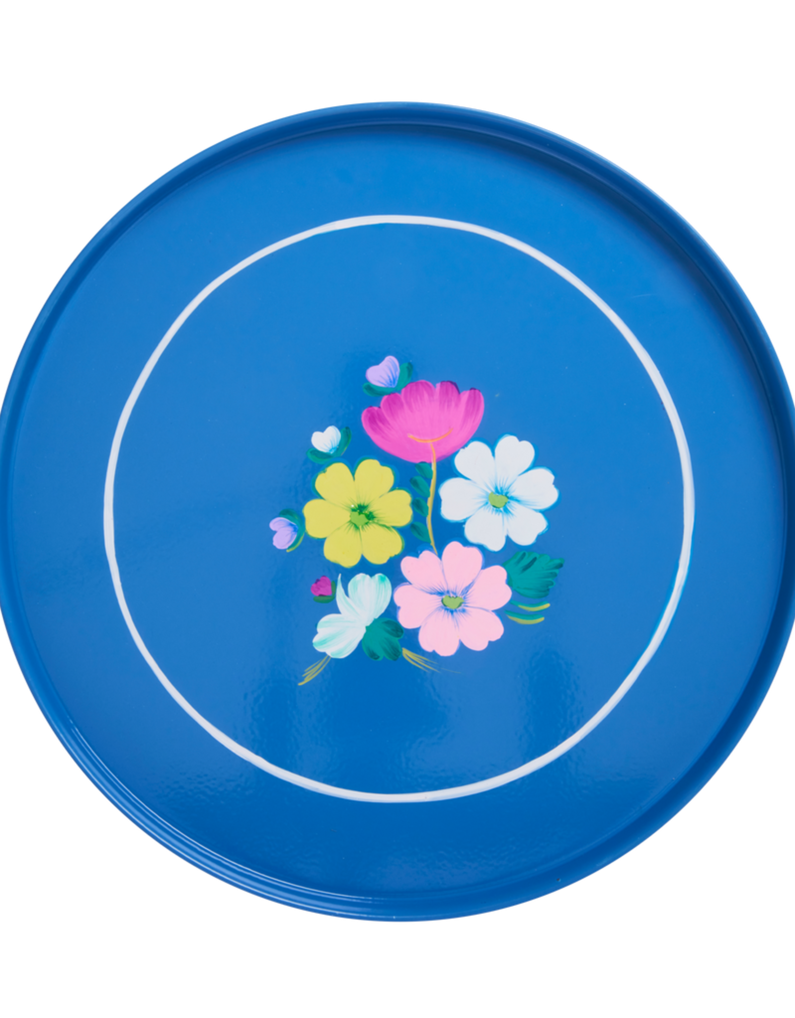 Rice Metalen Dienblad blauw met Bloemen Print - Rice