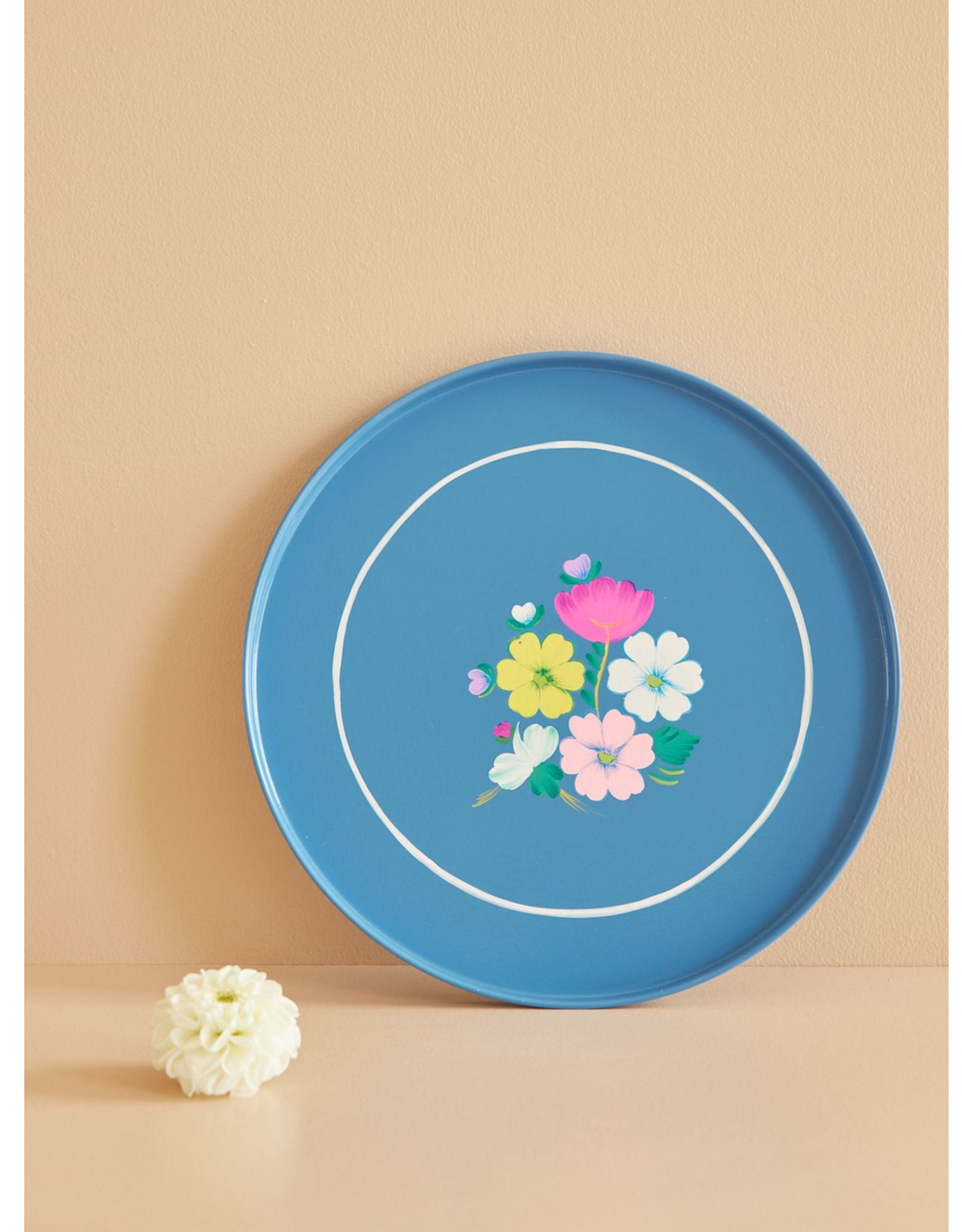 Rice Metalen Dienblad blauw met Bloemen Print - Rice