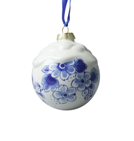 Heinen Delfts Blauw Kerstbal met sneeuw - Heinen Delfts Blauw