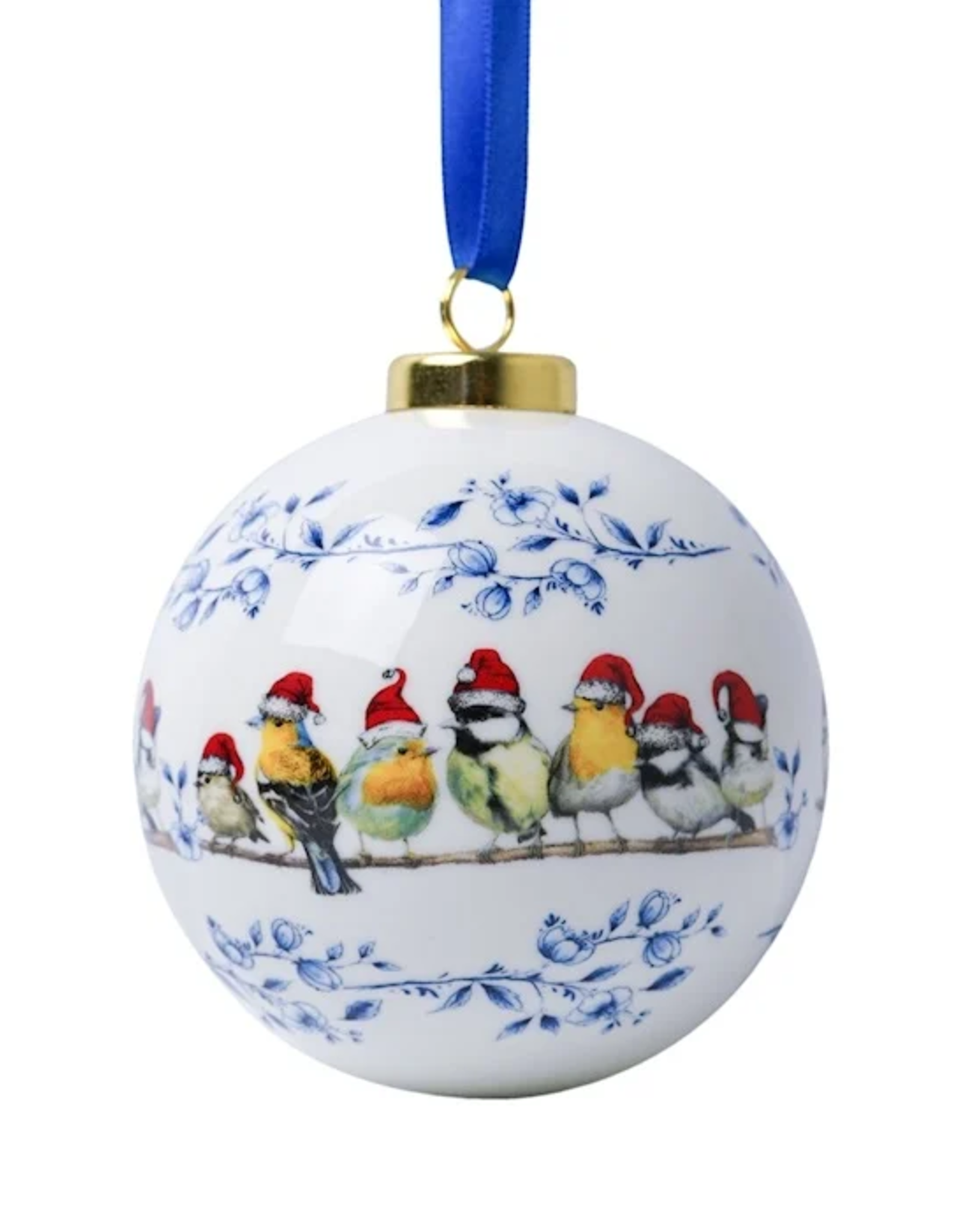 Heinen Delfts Blauw Kerstbal Bosvogels Kerstmuts - Heinen Delfts Blauw