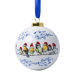 Heinen Delfts Blauw Kerstbal Bosvogels Kerstmuts - Heinen Delfts Blauw