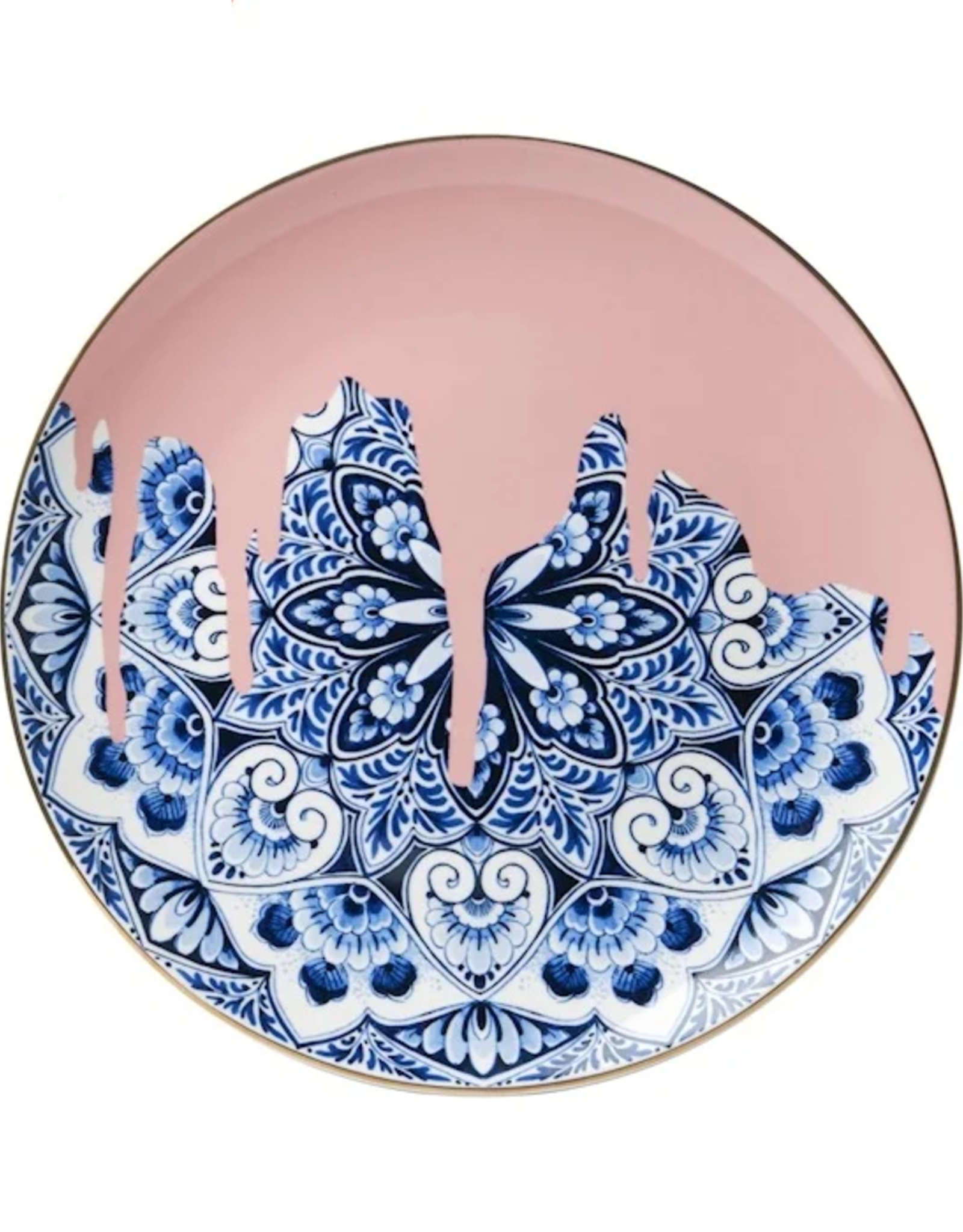 Heinen Delfts Blauw Wandbord Mandala roze 26,5cm - Heinen Delfts Blauw