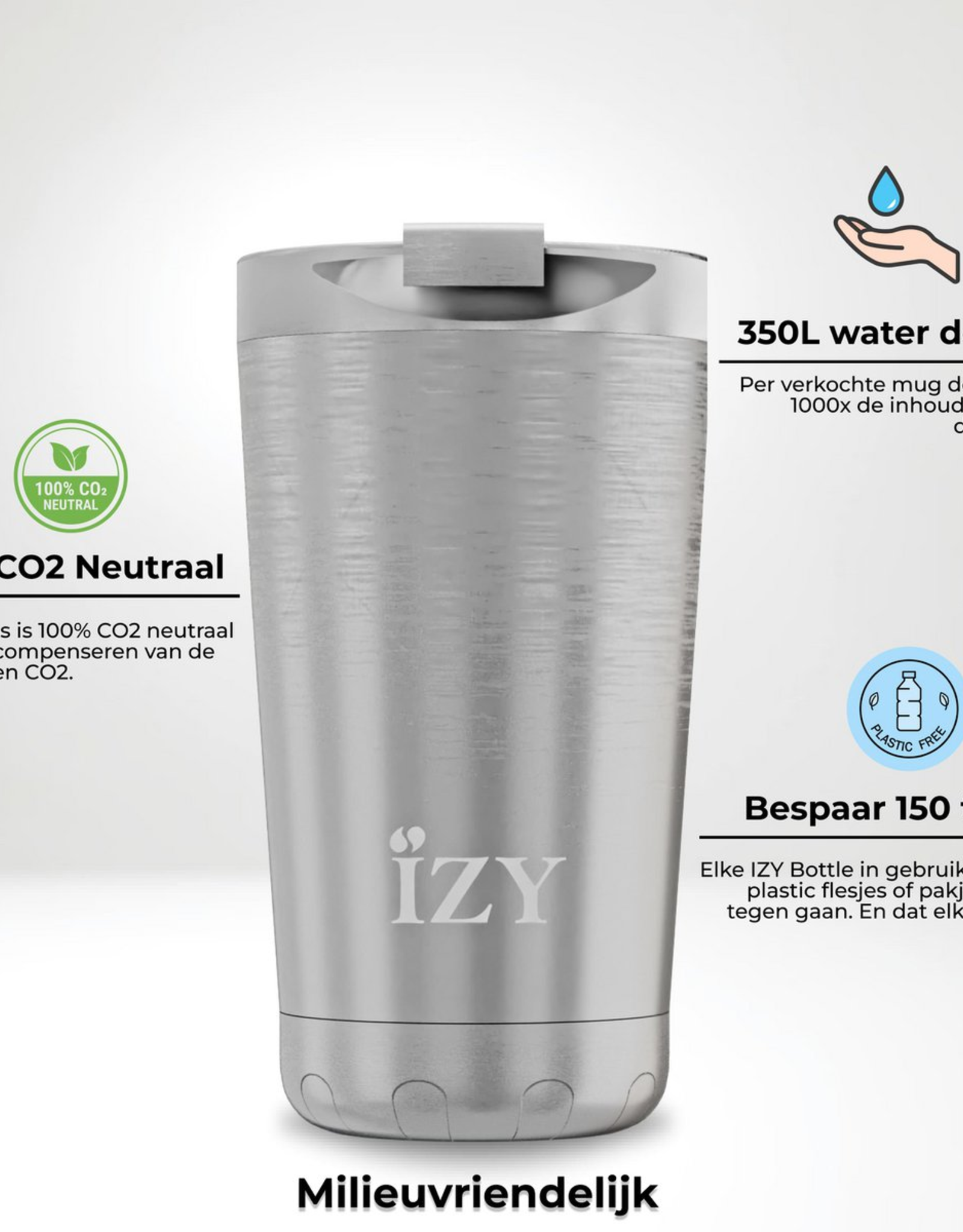 IZY Bottles Thermos Beker 350ml zilver - Izy Bottles