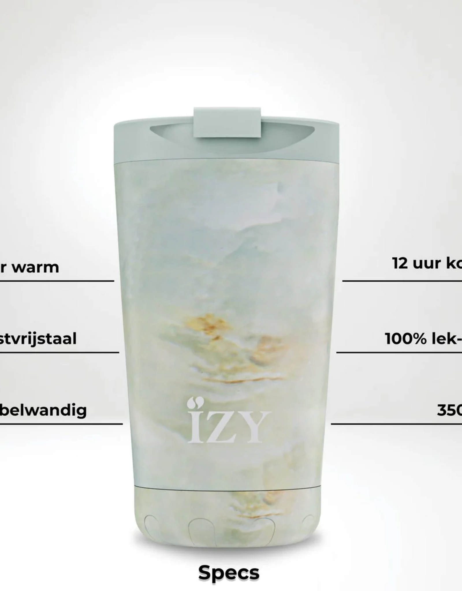 IZY Bottles Thermos Beker 350ml Marmer groen - Izy Bottles