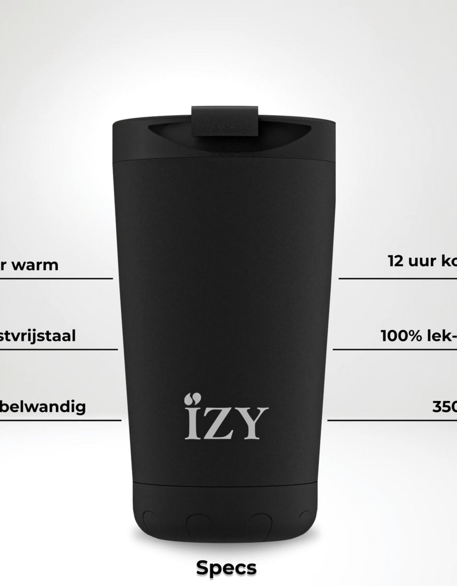 IZY Bottles Thermos Beker 350ml Zwart - Izy Bottles