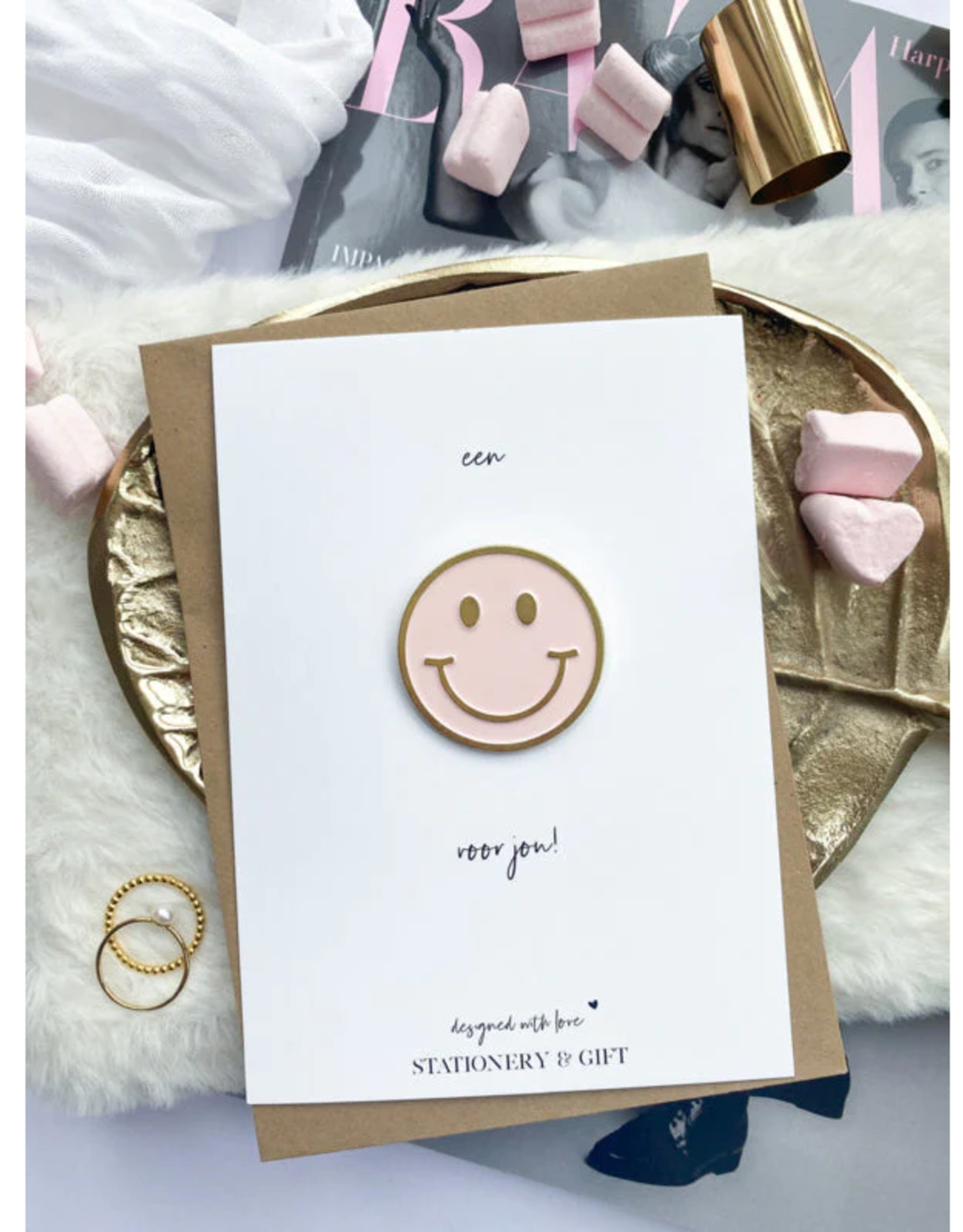 Pin "Happy Face voor jou" roze (incl envelop)