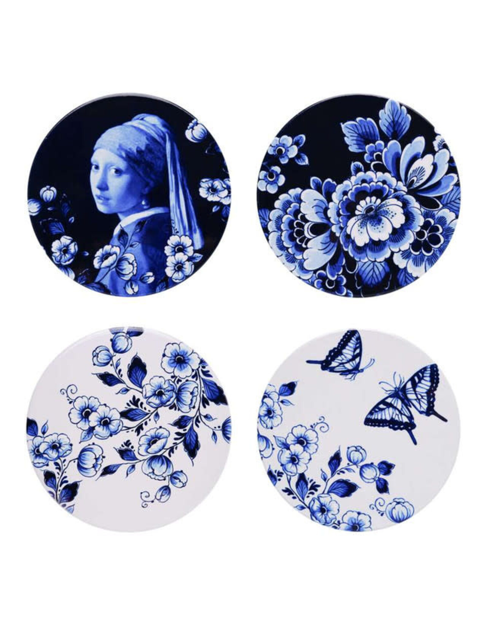 Heinen Delfts Blauw Onderzetters Dag en Nacht set van 4 - Heinen Delfts Blauw