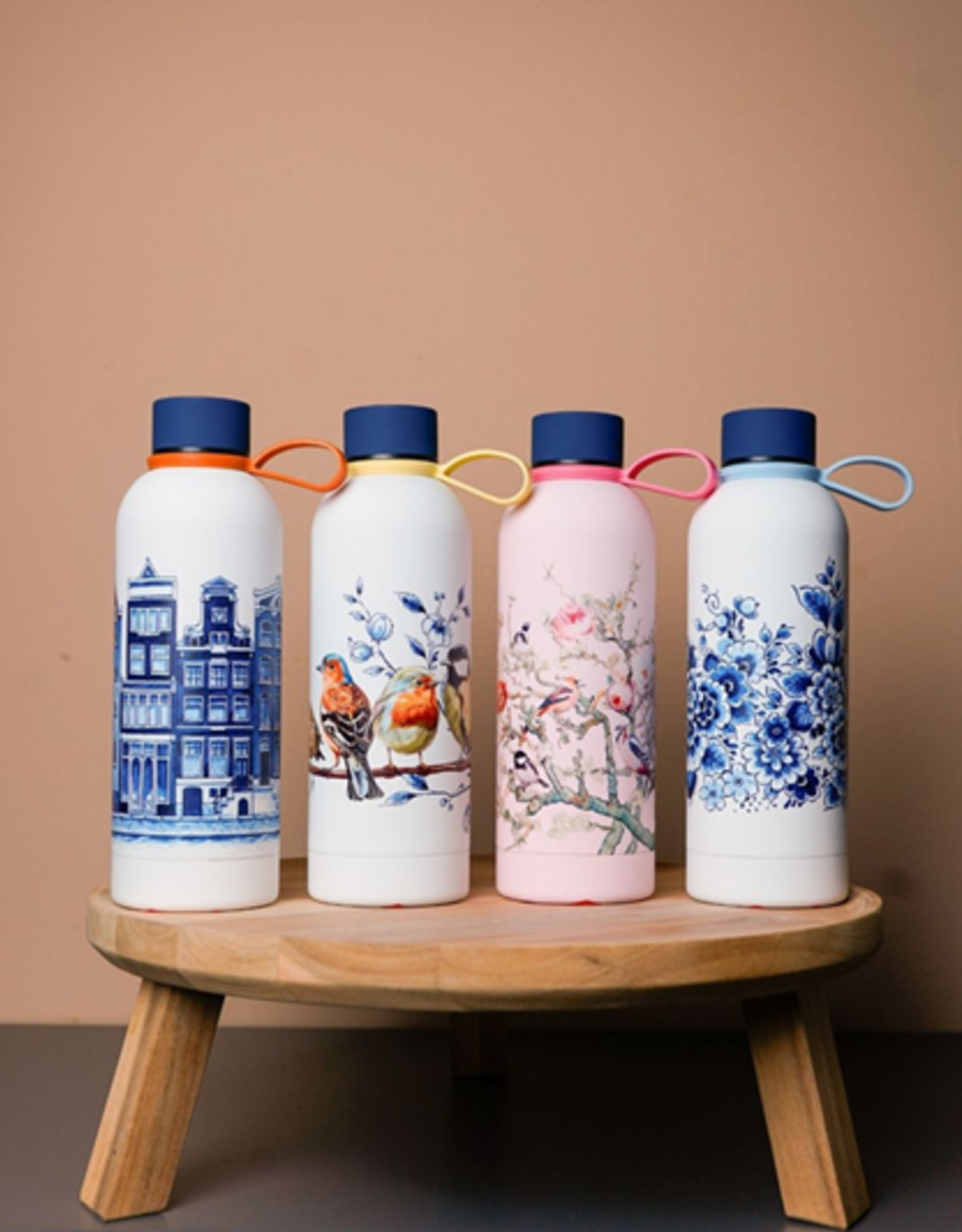 Heinen Delfts Blauw Thermosfles Bosvogels roze RVS 500ml - Heinen Delfts Blauw