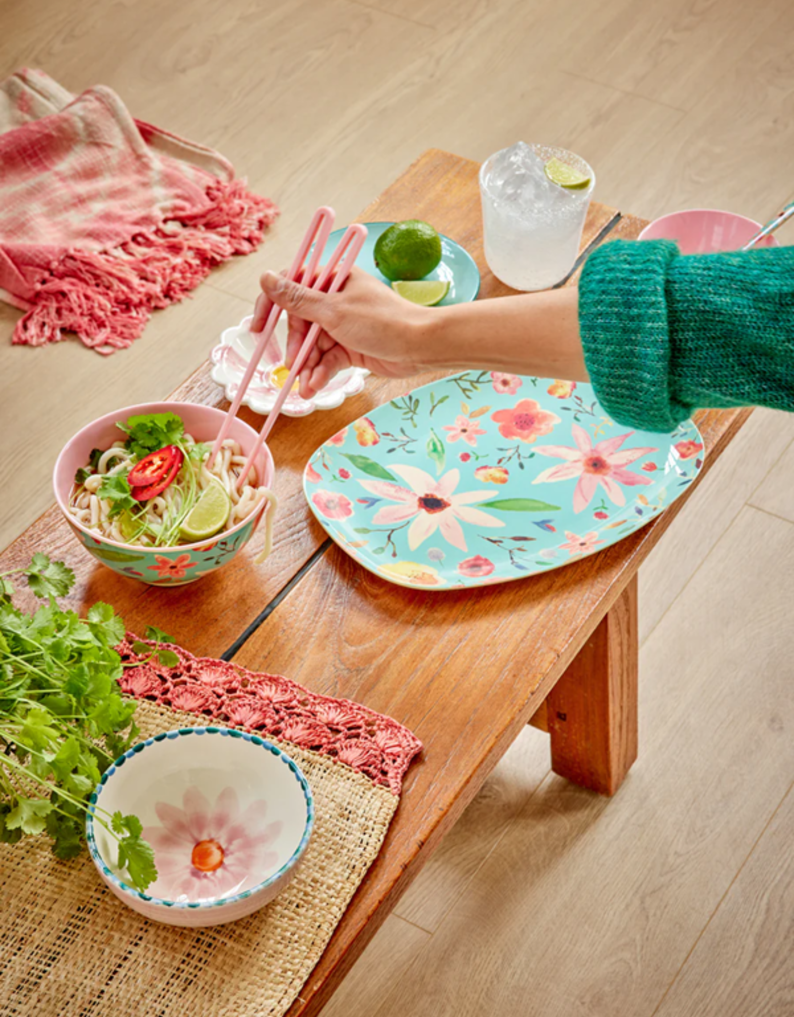 Rice Bord ovaal Melamine met Selma Flower print mint - Rice