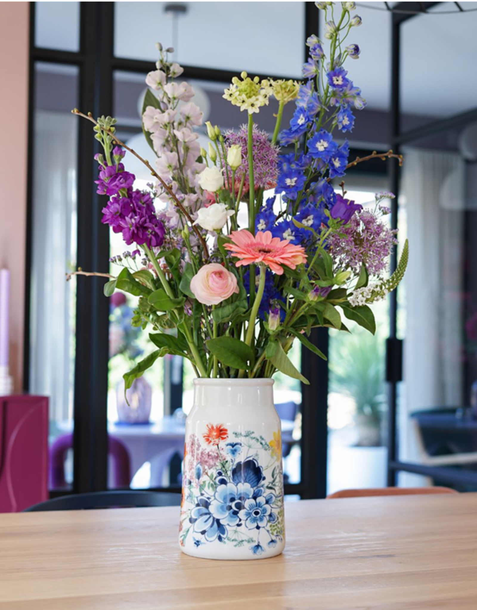 Heinen Delfts Blauw Melkbusvaas Wildbloemen Bloementuintje - Heinen Delfts Blauw