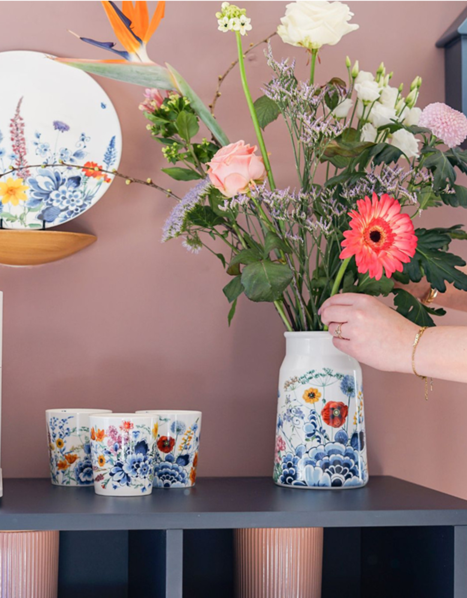 Heinen Delfts Blauw Melkbusvaas Wildbloemen Bloemen Oase - Heinen Delfts Blauw
