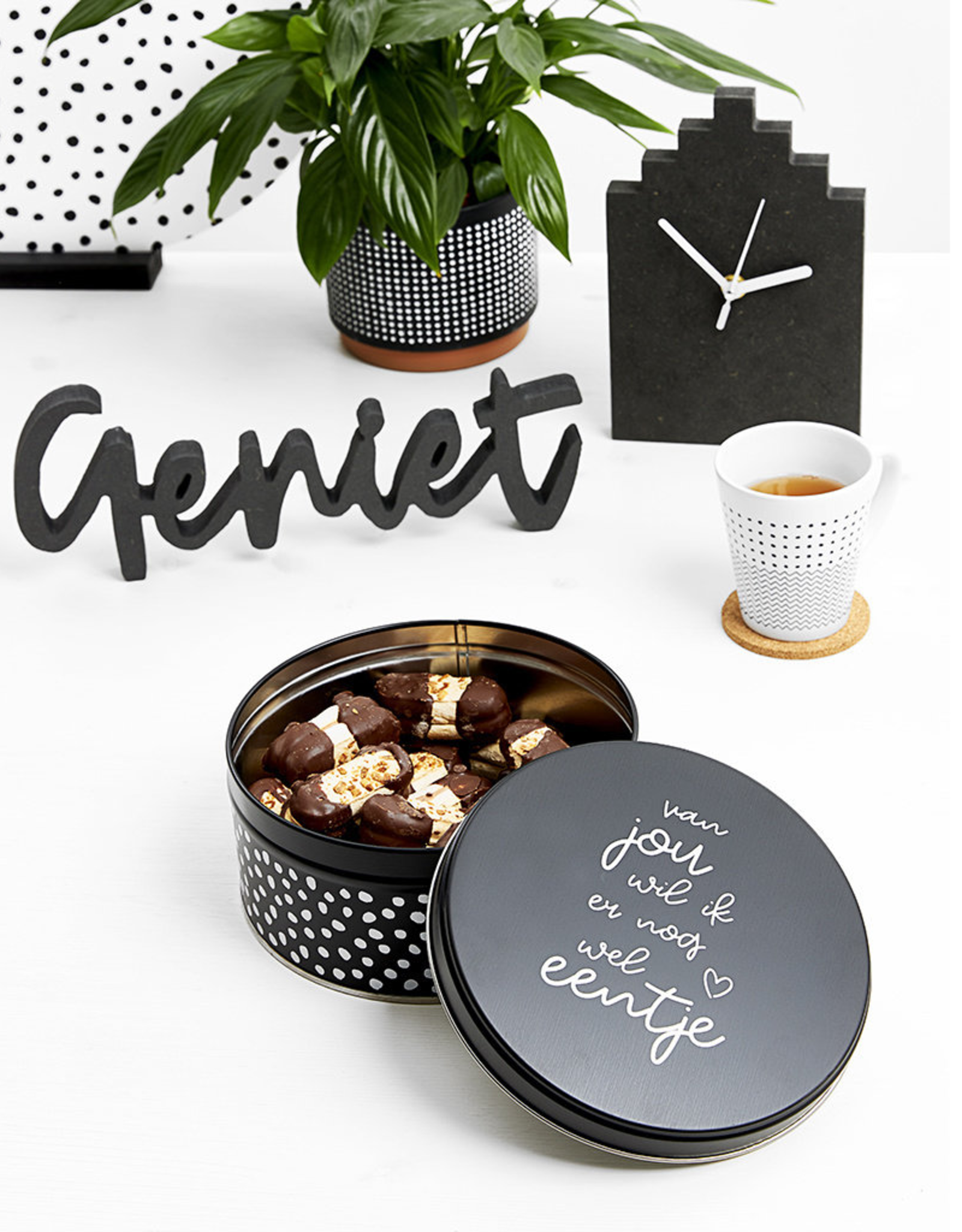 Zoedt Koektrommel zwart wit met tekst 'Van jou wil ik er nog wel eentje' - Zoedt