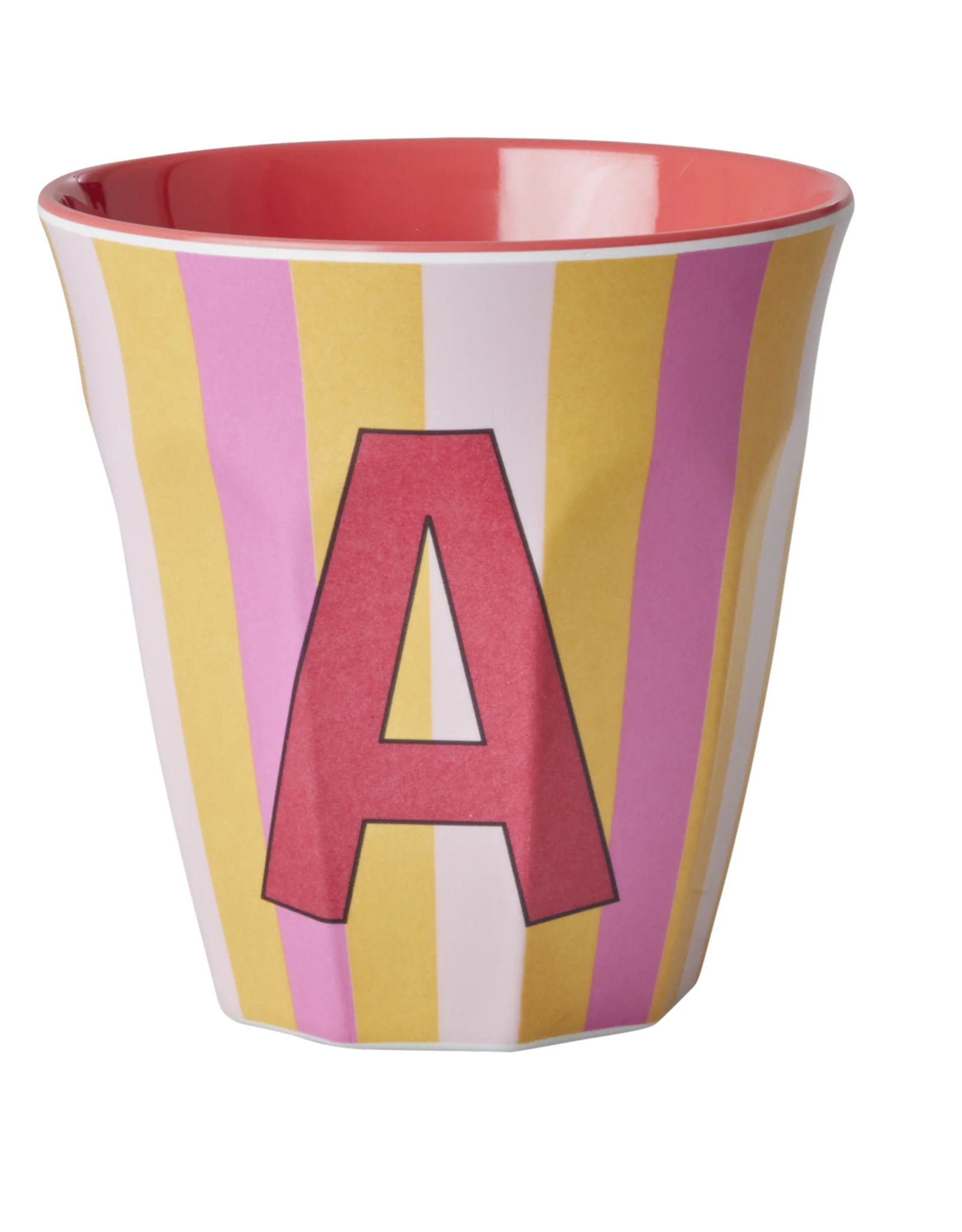 Rice Beker Melamine Strepen Pinkish Letter A - Rice