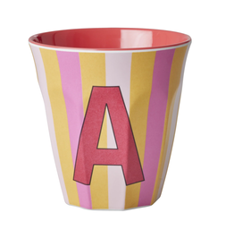 Rice Beker Melamine Strepen Pinkish Letter A - Rice