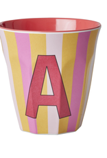 Rice Beker Melamine Strepen Pinkish Letter A - Rice