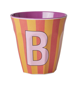 Rice Beker Melamine Strepen Pinkish Letter B - Rice
