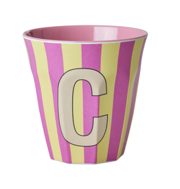 Rice Beker Melamine Strepen Pinkish Letter C - Rice