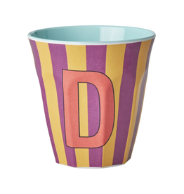 Rice Beker Melamine Strepen Pinkish Letter D - Rice