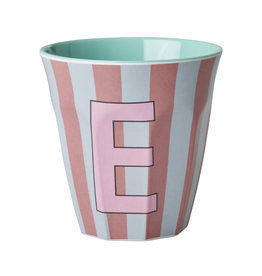 Rice Beker Melamine Strepen Pinkish Letter E - Rice