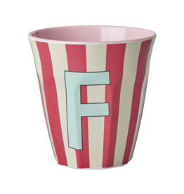 Rice Beker Melamine Strepen Pinkish Letter F - Rice