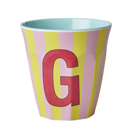 Rice Beker Melamine Strepen Pinkish Letter G - Rice