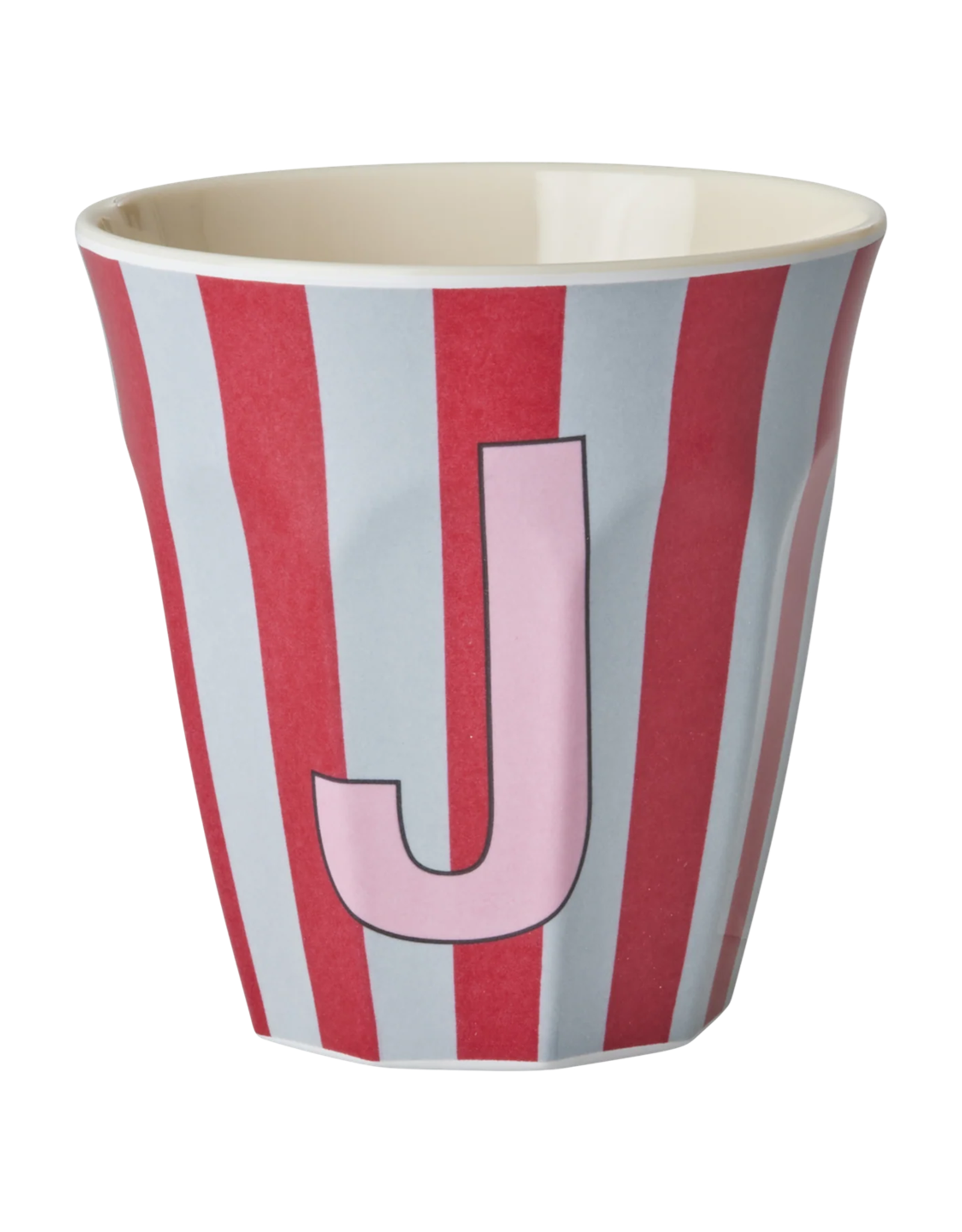 Rice Beker Melamine Strepen Pinkish Letter J - Rice