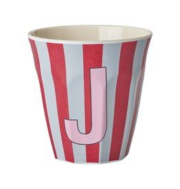Rice Beker Melamine Strepen Pinkish Letter J - Rice
