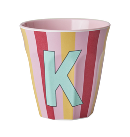 Rice Beker Melamine Strepen Pinkish Letter K - Rice
