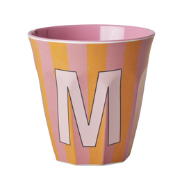 Rice Beker Melamine Strepen Pinkish Letter M - Rice