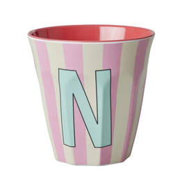 Rice Beker Melamine Strepen Pinkish Letter N - Rice
