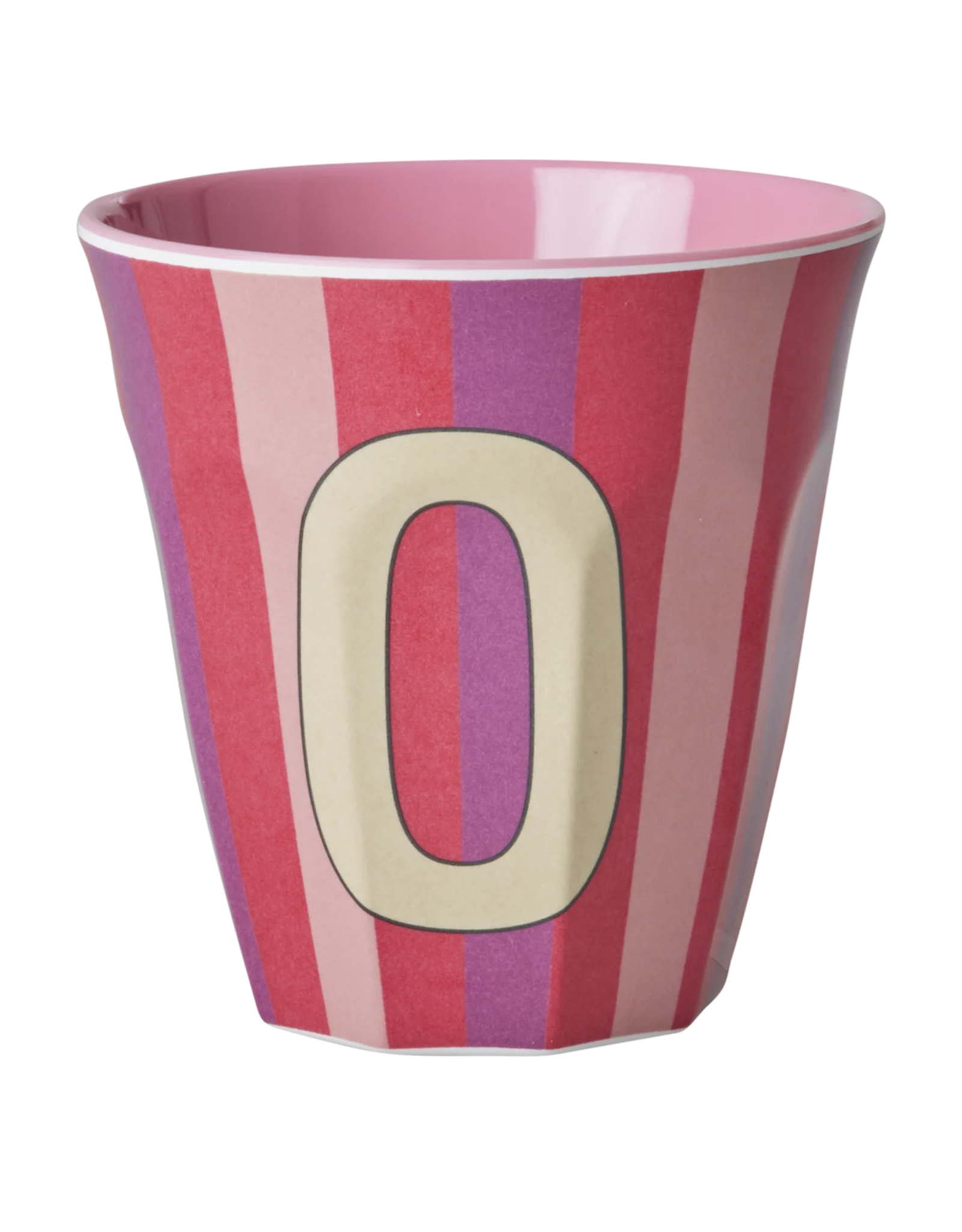 Rice Beker Melamine Strepen Pinkish Letter O - Rice