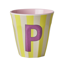 Rice Beker Melamine Strepen Pinkish Letter P - Rice