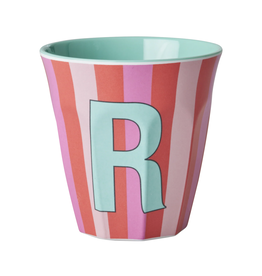 Rice Beker Melamine Strepen Pinkish Letter R - Rice