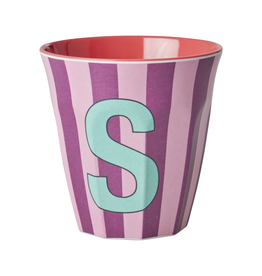 Rice Beker Melamine Strepen Pinkish Letter S - Rice
