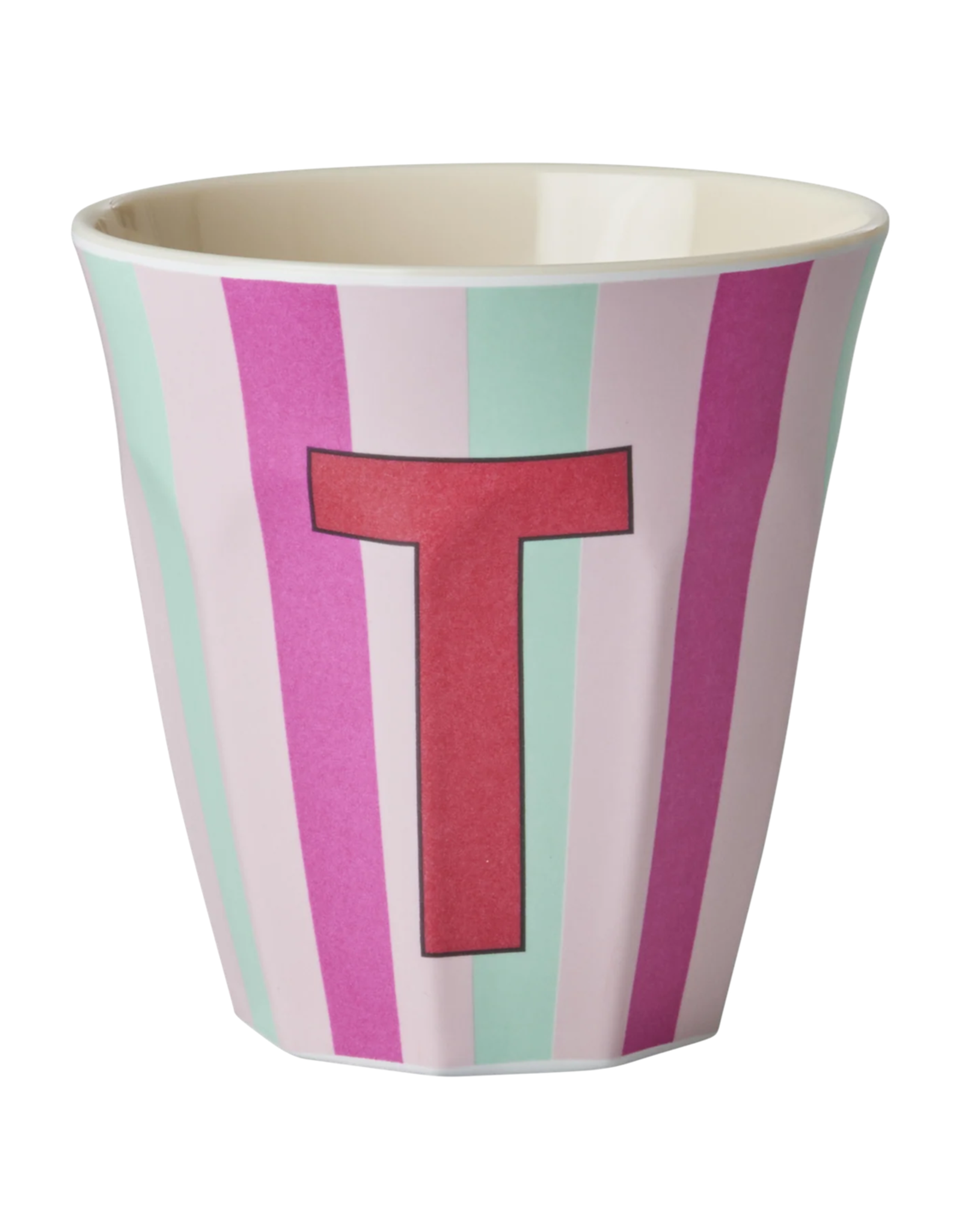 Rice Beker Melamine Strepen Pinkish Letter T - Rice