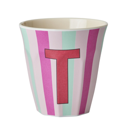 Rice Beker Melamine Strepen Pinkish Letter T - Rice