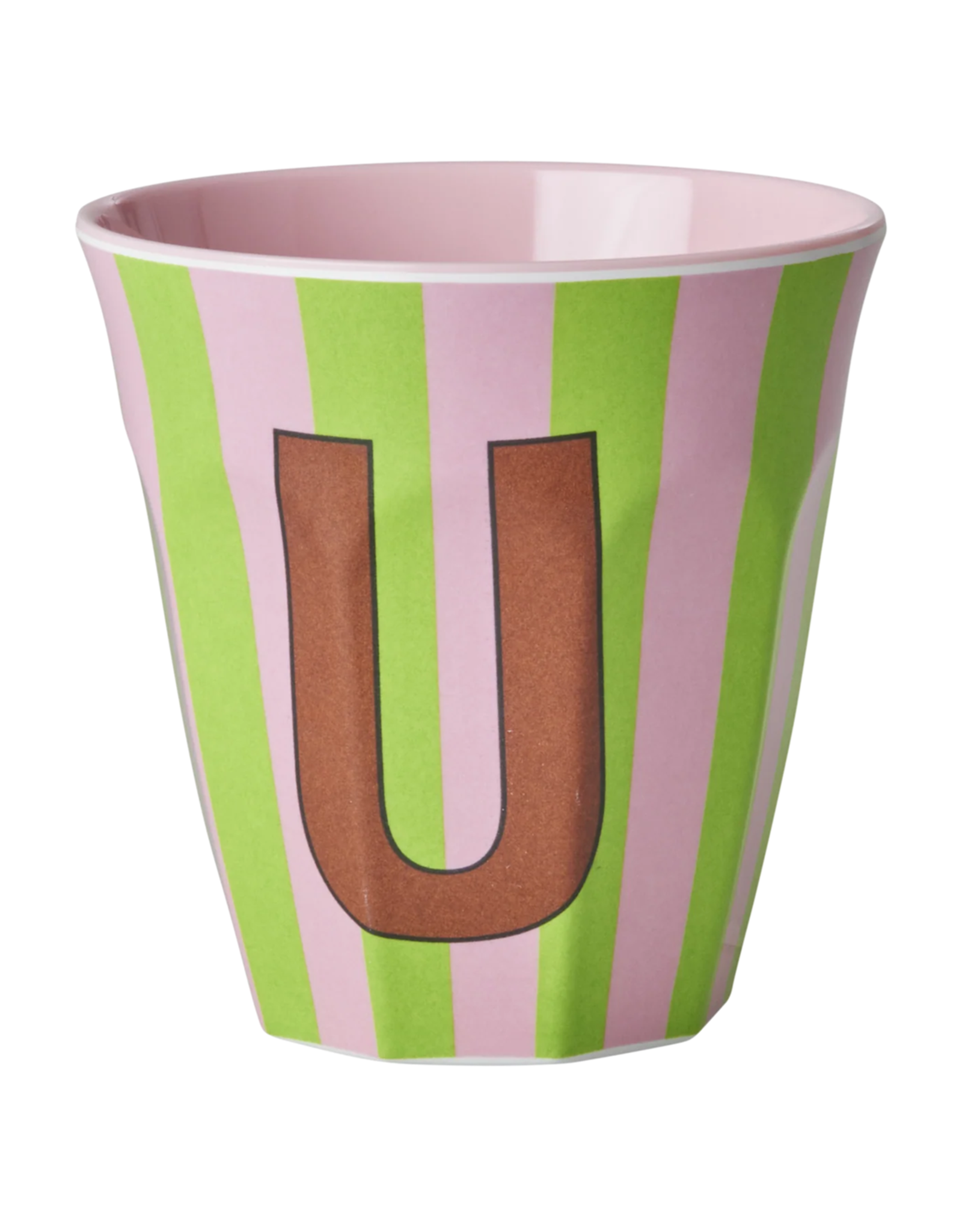 Rice Beker Melamine Strepen Pinkish Letter U - Rice
