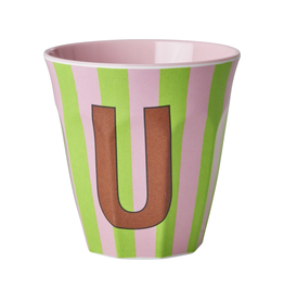 Rice Beker Melamine Strepen Pinkish Letter U - Rice