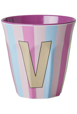 Rice Beker Melamine Strepen Pinkish Letter V - Rice