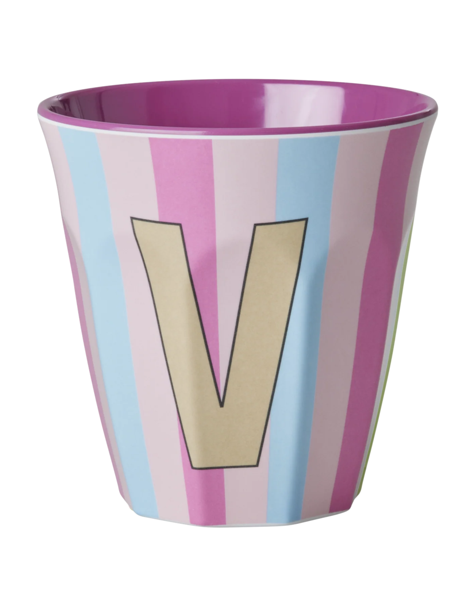 Rice Beker Melamine Strepen Pinkish Letter V - Rice