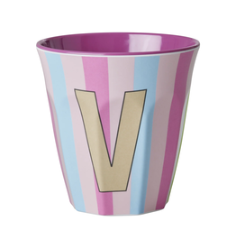 Rice Beker Melamine Strepen Pinkish Letter V - Rice
