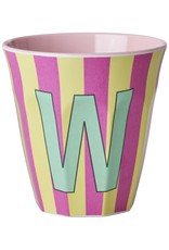 Rice Beker Melamine Strepen Pinkish Letter W - Rice